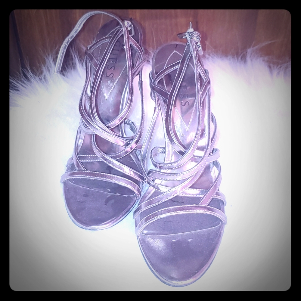 Guess silver strappy heels